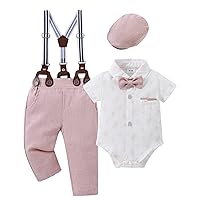 CARETOO Baby Boy Clothes Suit Infant Boy Gentleman Outfits,Dress Shirt+Bowtie+Suspender Pants Set 0-18 Months