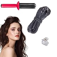 Heatless Curling Rod Headband with Hair Clips and Scrunchie, Hair Brush Styler for Curly Hair, Sleeping Curls Silk Ribbon with Hair Rollers for Long Hair (3Pcs-Black)