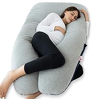 Meiz Pregnancy Pillow, Cooling Pregnancy Pillows for Sleeping, Full Body Pregnancy Pillow with Reversible Cooling Jersey Cover & Velvet Cover, Blue & Grey