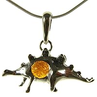 BALTIC AMBER AND STERLING SILVER 925 DINASAUR ANIMAL PENDANT NECKLACE - 10 12 14 16 18 20 22 24 26 28 30 32 34 36 38 40