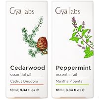 Cedarwood Oil for Hair & Peppermint Oil for Hair Set - 100% Natural Therapeutic Grade Essential Oils Set - 2x0.34 fl oz - Gya Labs