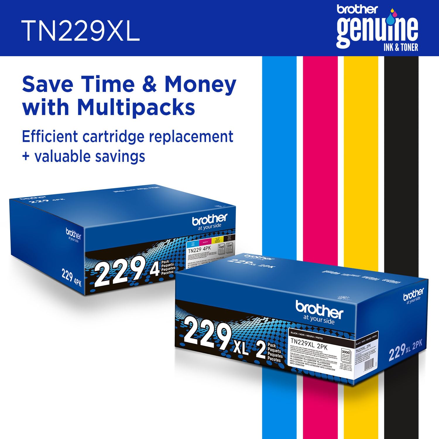 Brother Genuine TN229XLBK Black High Yield Printer Toner Cartridge - Print up to 3,000 Pages(1)