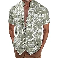 Mens Casual Hawaiian Shirts Short Sleeve Summer Tropical Caribbean Button Down Party Funny Beach Holiday Stand Collar