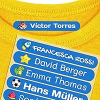 50 Personalized Name Tags for Clothes to Mark Baby and Children's Clothing. Iron-on Stickers, Resistant to Washing Machine and Dryer. Size 2.3 x 0.4 inches