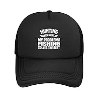 Fishing Solves Most of My Problems Hunting Solves The Rest Funny Trucker Hat Adjustable Mesh Baseball Cap