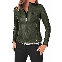 SID Green Scarlet Lambskin Leather Womens Jacket, Biker Jacket 4X-Large