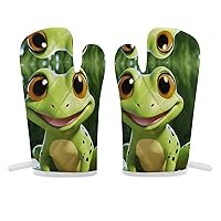 Oven Mitts for Kitchen Heat Resistant Kitchen Oven Mitts Cute Frog Baking Gloves Set Cooking Mits Non Slip Oven Mits for Hot Pans and Oven Protect Hands