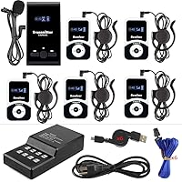 EXMAX® EX-100 Wireless Tour Guide System Microphone Earphone Audio Transmission for Church Translation Interpreting Silent Lecture Meeting City Tour (1 Transmitter 5 Receivers 16-ports Charging Base)
