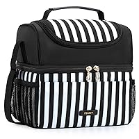 TOURIT Dual Compartment Lunch Bag Women Insulated Lunch Box Cooler Bag for Men, Women, Work, Picnic, Black White Stripes