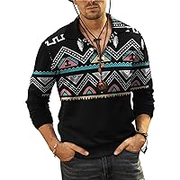 Men's Lapel Long Sleeve Shirt 3D Printed Casual Top Loose Sports Lapel Shirt Tops Blouse Retro Pullover Sweatshirt Tees