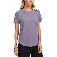 CRZ YOGA Women's Pima Cotton Short Sleeve Shirts Classic Fit Sports Workout Tops Athletic T-Shirt Casual Top