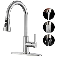 Brushed Nickel Kitchen Faucet with Pull Down Sprayer - High Arc Stainless Steel Kitchen Sink Faucet, 3-Function Pull Out Kitchen Faucet, Single Hole Single Handle Sink Faucet, Modern Faucets