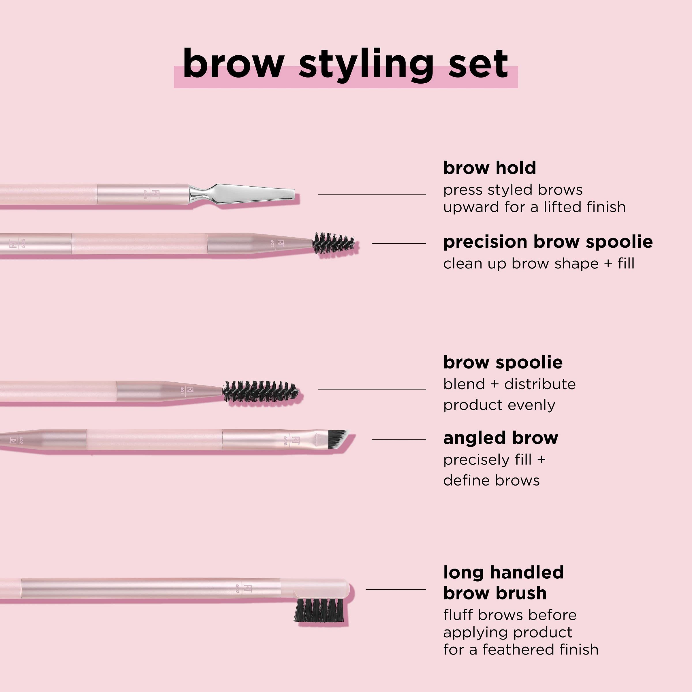 Real Techniques Brow Styling Set, For Lifting Brows, Fill & Style, Dual-ended Makeup Brushes, Full Kit for Eyebrows, Get Full, Laminated, or Natural Brows, Multiuse Tools, 3 Piece Set