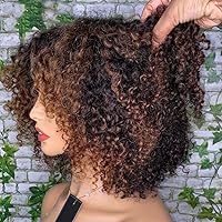 1B/30 Ombre Highlights Short Bob Curly Wigs Water Wave Bob HD Invisible 13X6 Lace Frontal Human Hair Wigs Pre Plucked with Baby Hair Bleached Knots Glueless Brazilian Short Curly Wigs for Woman 8