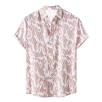 Men's Summer Short Sleeve Beach Shirts Turndown Collar Casual Printed Hawaiian Shirt for Men Loose Button Down Shirts