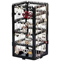 360 Rotating Earring Holder Organizer 5 Tiers Black Acrylic Jewelry Rack Display Classic Stand,224 Holes and 248 Grooves for Earrings Necklaces,1 Pack