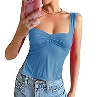 Women’s Sleeveless Strappy Tank Top Sexy Pleated Bustier Sweetheart Neck Going Out Crop Tops Y2K Basic Slits Cami Shirt