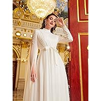 Dresses for Women 2023 Pearls Beaded Belted Chiffon Dress