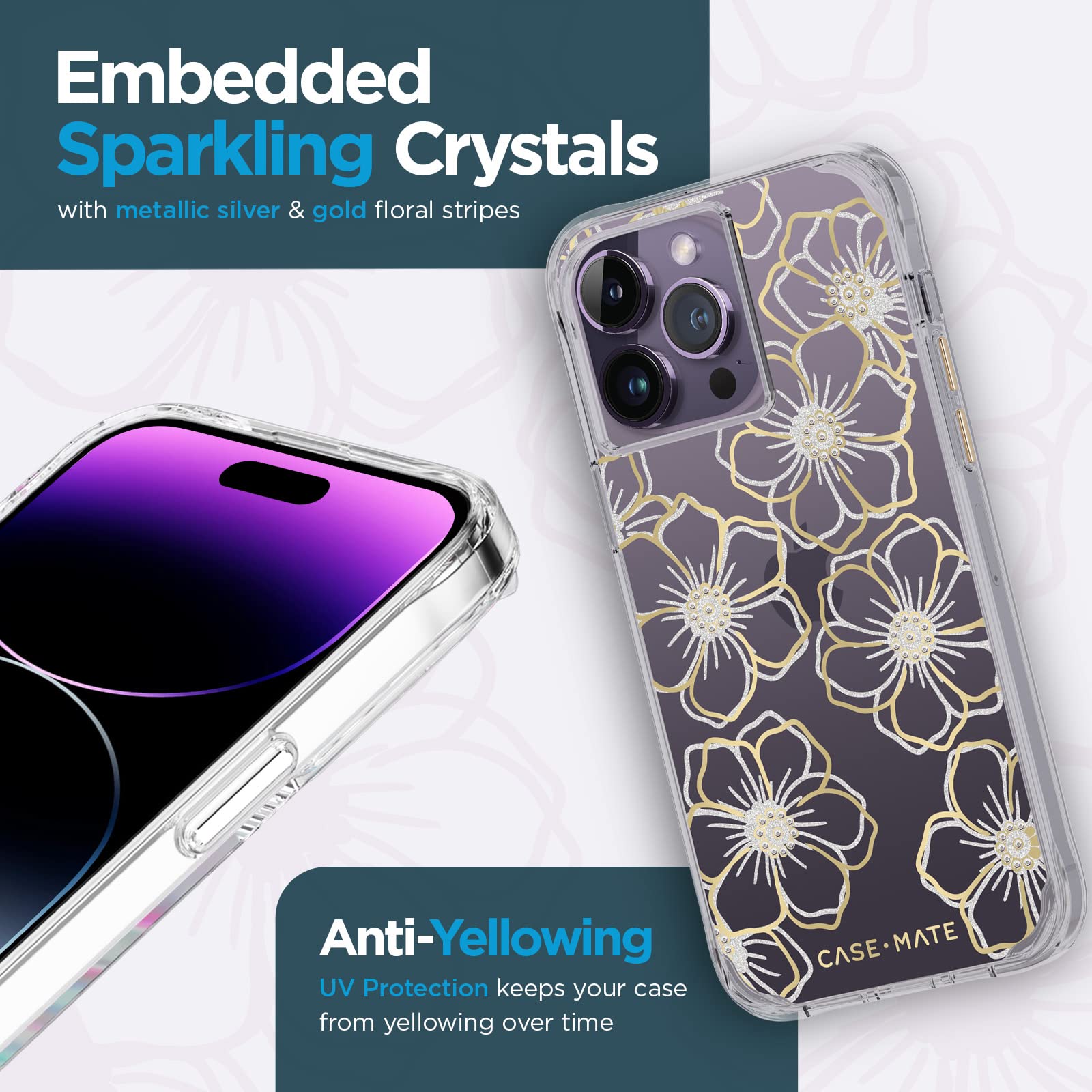 Case-Mate iPhone 14 Pro Max Case - Floral Gems - With 10ft Drop Protection & Wireless Charging - Sparkly Rhinestones Case for iPhone 14 Pro Max - Lightweight, Anti Scratch, Shock Absorbing Materials