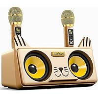 MASINGO Kitty Cat Karaoke Machine for Kids, Children and Toddlers with 2 Wireless Bluetooth Microphones, PA Speaker System Includes Lyrics Display Phone Holder, TV Cable and Singer Vocal Removal Mode