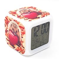 Led Alarm Clock Hedgehog Animal Red Pattern Personality Creative Noiseless Multi-Functional Electronic Desk Table Digital Alarm Clock for Unisex Adults Kids Toy Gift