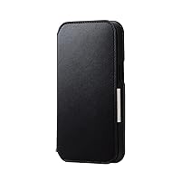 Elecom PM-A22APLFY2BK iPhone 14/13 Case, Pocketbook Type, Shockproof, Card Pocket, Magnetic Closure, Strap Hole, Black