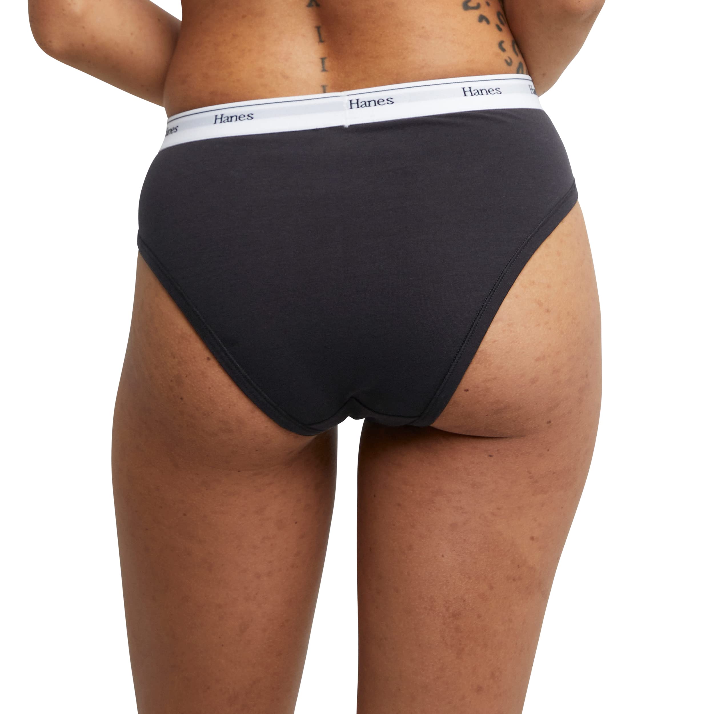 Hanes Women's Originals Panties Pack, Breathable Cotton Stretch Underwear, Basic Color Mix, 6-Pack Hi-Cuts, Large