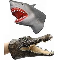 Yolococa Alligator Puppet Crocodile Head Puppets and Shark Hand Puppet Realistic Latex Animal Children Toys