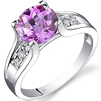 PEORA 14K White Gold 2.50 Carats Created Pink Sapphire and Genuine Diamond Cathedral Ring for Women, AAA Grade Round Shape 8mm, Comfort Fit