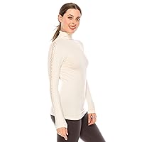 Kurve Women's Mock Neck Top – Long Sleeves Turtleneck Mesh Detail Workout T Shirt UV Protective Fabric UPF 50+ (Made in USA)
