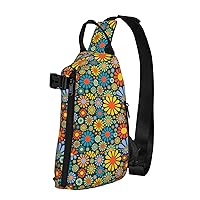 Hippie Pattern Print Crossbody Backpack,Travel Hiking Cross Bag Diagonally, Cycling Bag