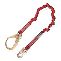 UFL206111 Elasticated Design Shock Absorbing Lanyard with Snap Hook and Rebar Hook, ANSI Compliant, 6-Ft, Red