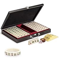 Yellow Mountain Imports Mahjong Bundle - Chinese Mahjong “Pro Set” and Mahjong Mini-Tiles Stretchy Bracelet