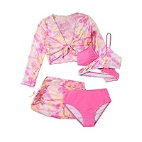 Verdusa Girl's Criss Cross Wrap Swimsuits 4 Piece Swimwear Bikini Sets with Cover Up