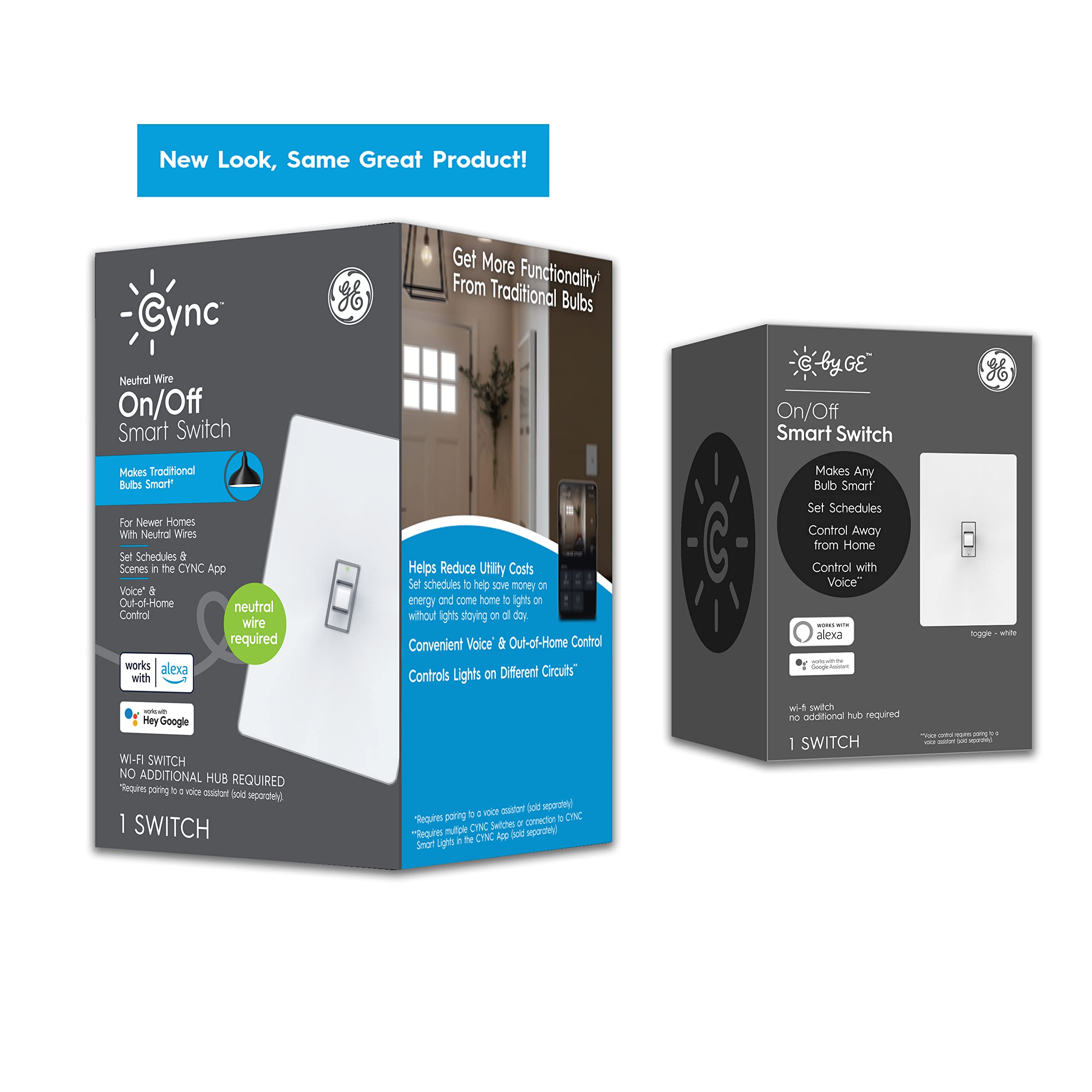 GE Lighting CYNC Smart Light Switch On/Off Toggle Style, Neutral Wire Required, Bluetooth and 2.4 GHz 4-Wire Wi-Fi Switch, Works with Alexa and Google Home