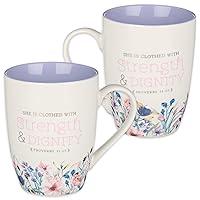 Christian Art Gifts Ceramic Scripture Coffee and Tea Mug for Women 12 oz Lavender Floral Inspirational Bible Verse Mug - Strength and Dignity - Proverbs 31:25 Lead-free Novelty Mug