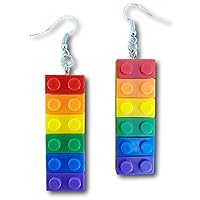 Long Colorful Lego Building Blocks Dangle Earrings by Pashal