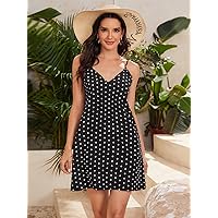 Summer Dresses for Women 2022 Polka Dot Cami Dress (Color : Black, Size : X-Large)