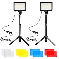 LED Video Light 2-Pack, 5600K Dimmable USB Photo Lights with Mini Tripod and Colored Filters for Photo Studios, Small Angle Shooting, Video Recording, Game Streaming