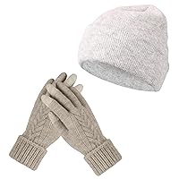 Achiou Womens Gloves and Knit Beanie Hat