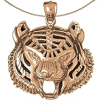 Tiger Head Necklace | 14K Rose Gold Tiger Head Pendant with 18