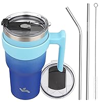 30oz Tumbler with Handle and 2 Straw 2 Lid, Insulated Water Bottle Stainless Steel Vacuum Cup Reusable Travel Mug,Sky