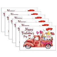 Place Mats Set of 4 Red Truck Gnome Happy Valentine's Day Placemats 12x18 Inch Farmhouse Placemats Oxford Fabric Hanukkah Placemats for Dining Table Home Kitchen Restaurant