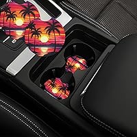 Palm Tree Sunset Design Car Cup Holder Coasters 2 Pack Absorbent Car Coaster Universal Auto Insert Coaster Silicone Anti Slip Cup Mat Auto Accessories for Women Men