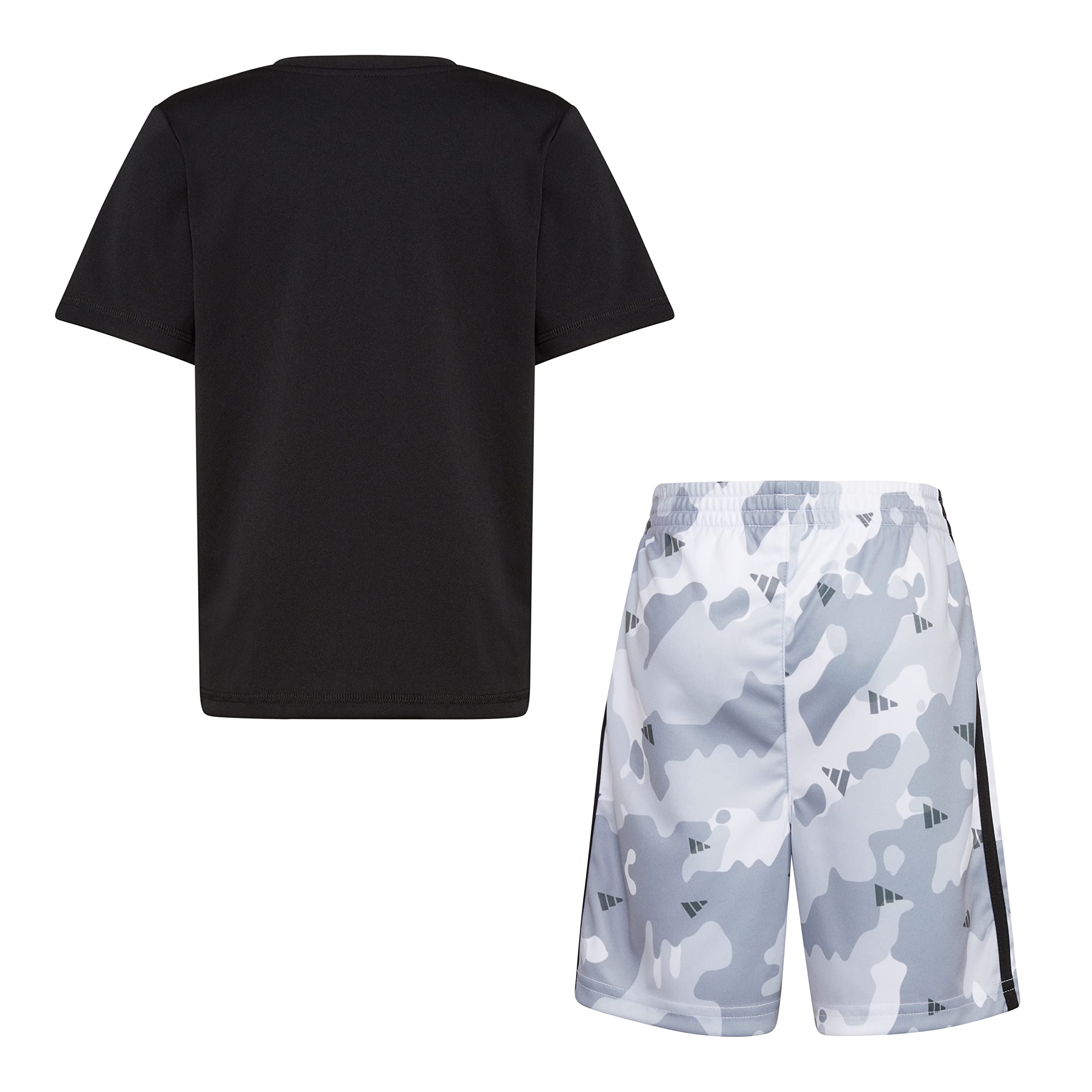 adidas Boys Short Sleeve Poly Tee & Camo All Over Print Short Set