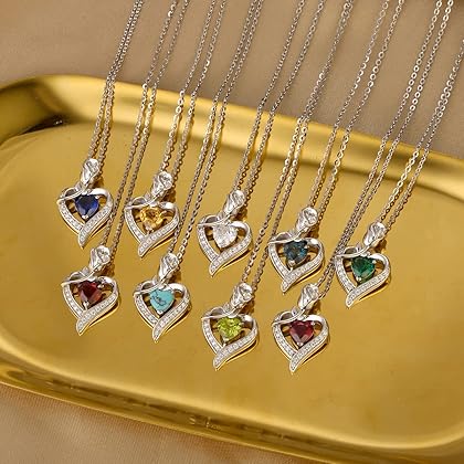 AGVANA Fine Jewelry Birthstone Necklace for Women Sterling Silver Genuine or Created Gemstone Rose Flower Heart Pendant Necklace Anniversary Birthday Gifts for Women Girls Mom Wife Lady Her