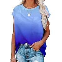 SHEWIN Womens Tops 2024 Casual Short Sleeve Summer Shirts for Women Crewneck Cute Tees Top Loose Fit Oversized T Shirts for Women,US 8-10(M),Blue