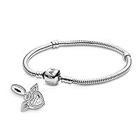 Pandora Jewelry Bundle with Gift Box - Sterling Silver Heart & Angel Wings Dangle Charm with CZ & Moments Sterling Silver Snake Chain Charm Bracelet with Barrel Clasp, 7.1