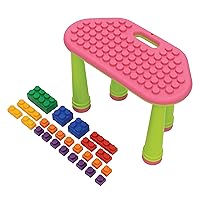 UNiPLAY Indoor/Outdoor Toddler Activity Table Set with 25 Piece Building Blocks, Kids Play Table for Building Blocks Toy, Motor Development, Sensory Learning Toys for Toddlers (Pink)