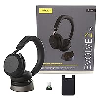 Jabra Evolve2 75 Wireless Headset Stereo UC with Charge Stand, Bluetooth Dongle, Compatible with Zoom, Webex, Skype, Smartphones, Tablets, PC,MAC, 27599-989-989, Global Teck Gold Support Plan Bundle